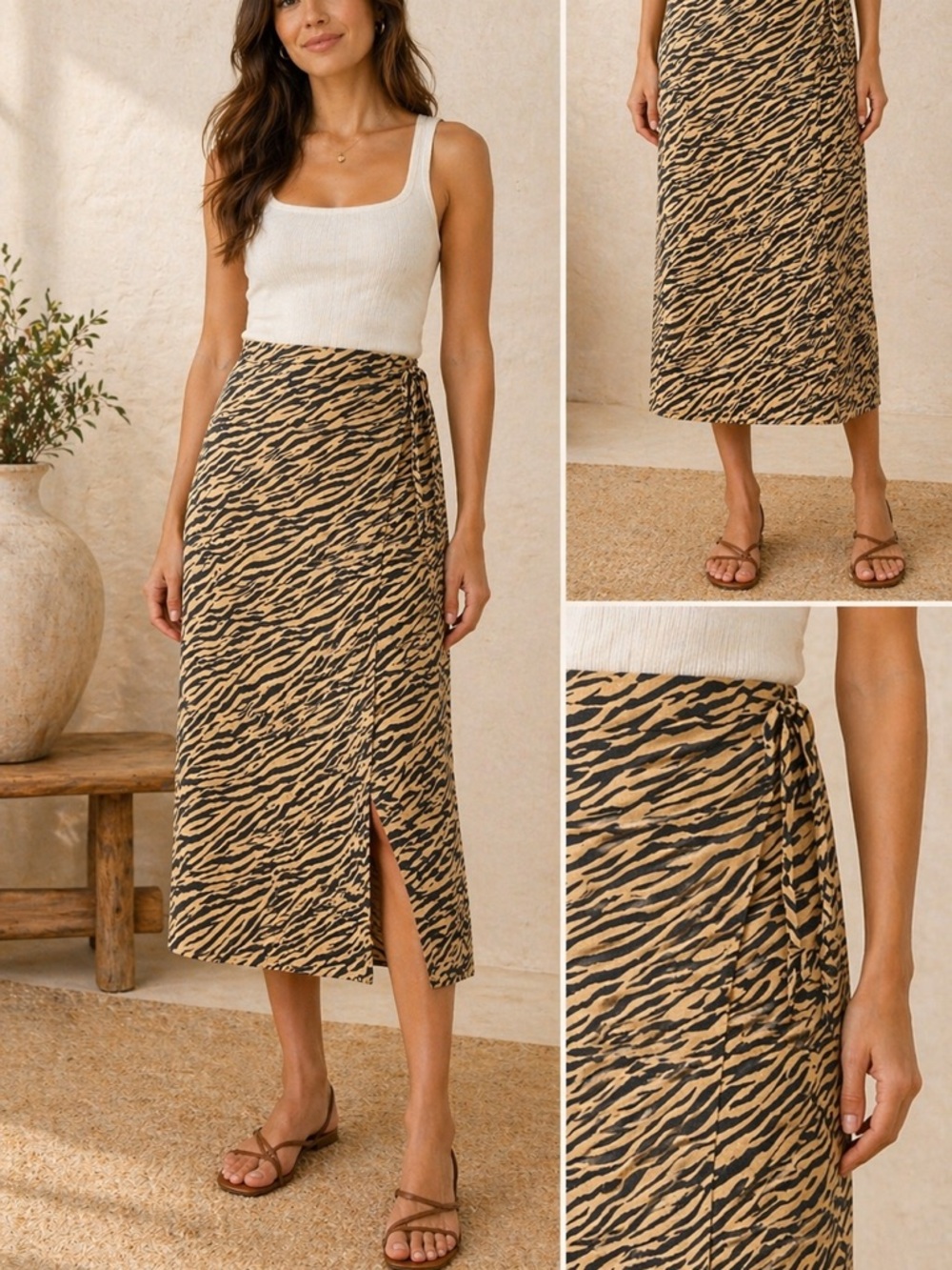 Skies Are Blue Beige and Black Zebra A-Line Skirt